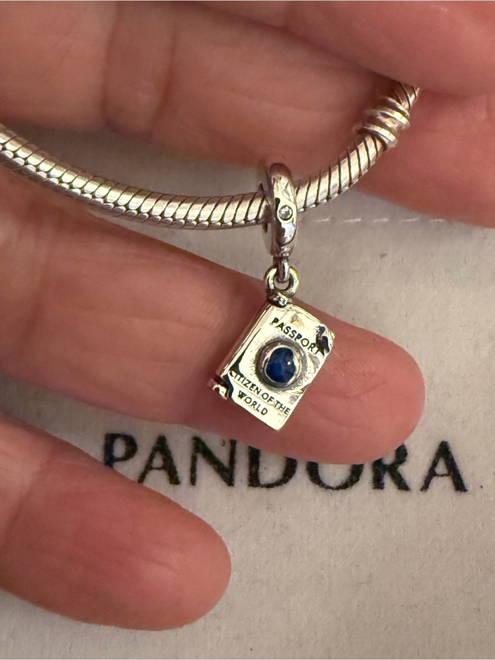 Pandora Silver Passport Charm with Blue Accent